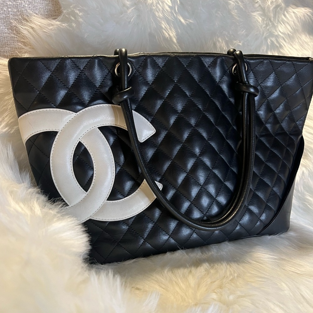 ❌❌❌SOLD ❌❌❌Chanel Black Calfskin Cambon Big White CC Shoulder Bag.